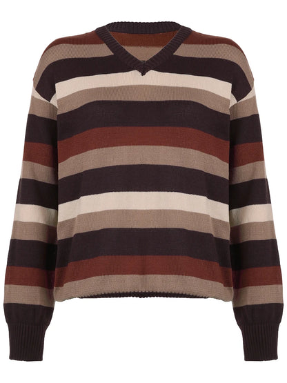 Retro V-neck Striped Loose Pullover Sweater