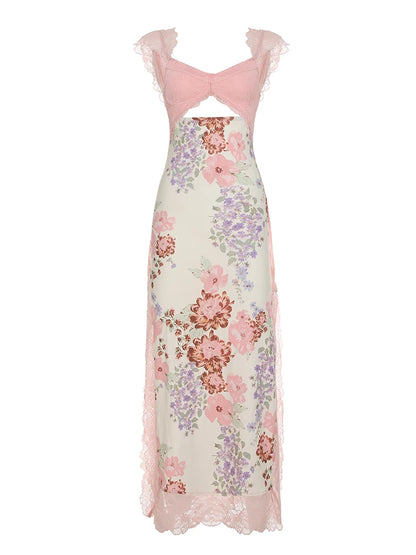 Floral Lace Hollow Out Slits Dress