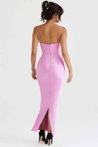 Satin Maxi Bodycon Dress - Corset Style Evening Dress