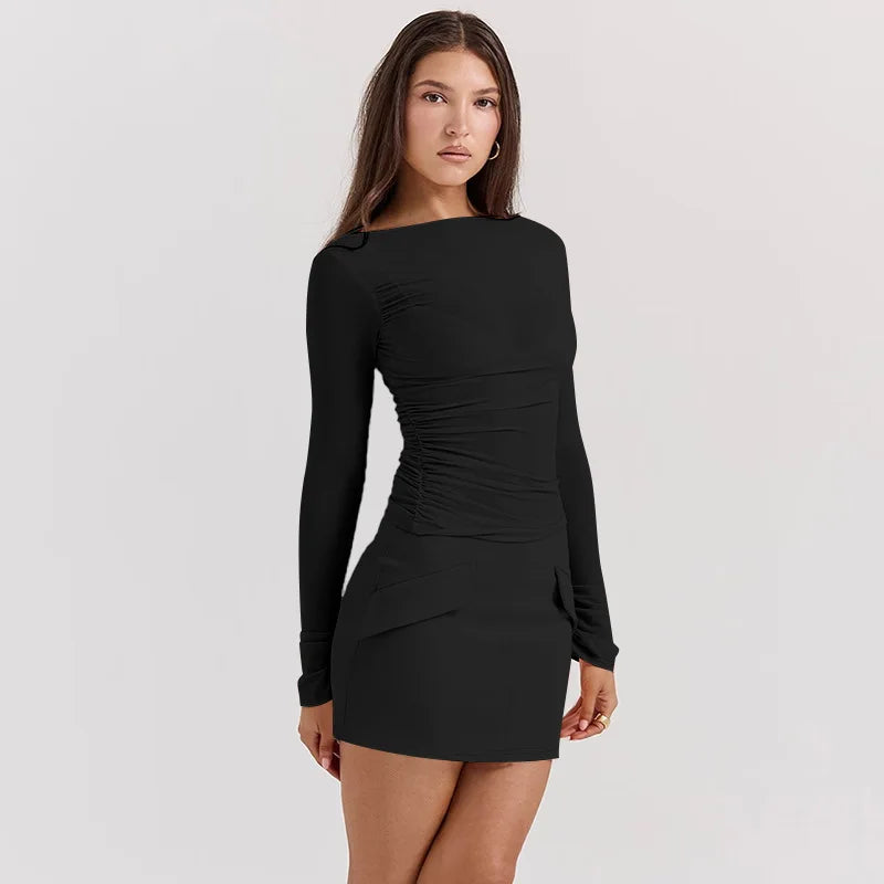 Chic O-Neck Top and High-Waisted Mini Skirt Set