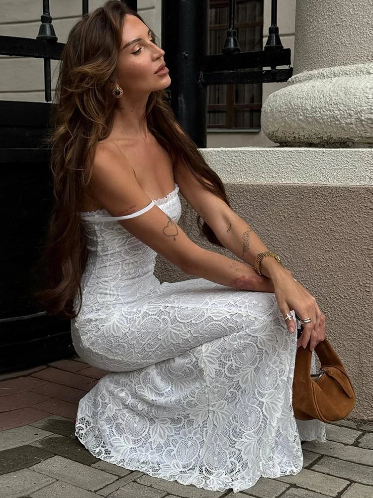 White Ruffles Backless Dress