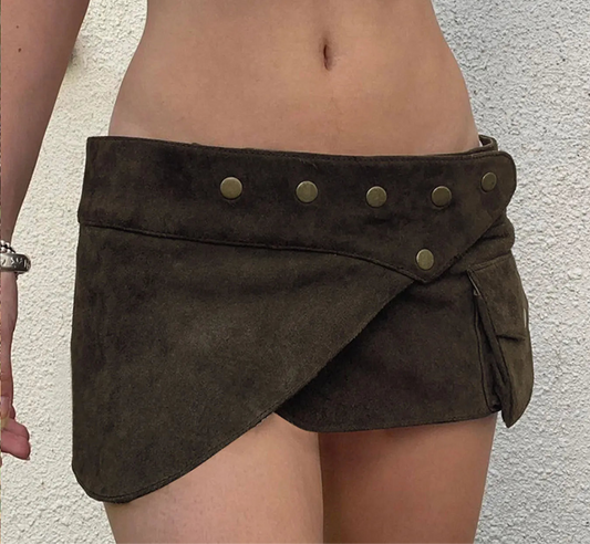 Brown Low Waist Mini Skirt