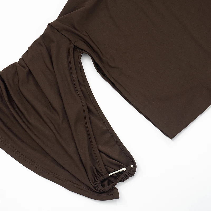 Brown Hollow Out Sleeveless Round Neck Top