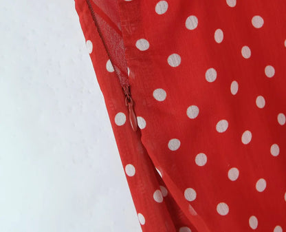 Red Polka Dot Ruffle A-Line Midi Dress