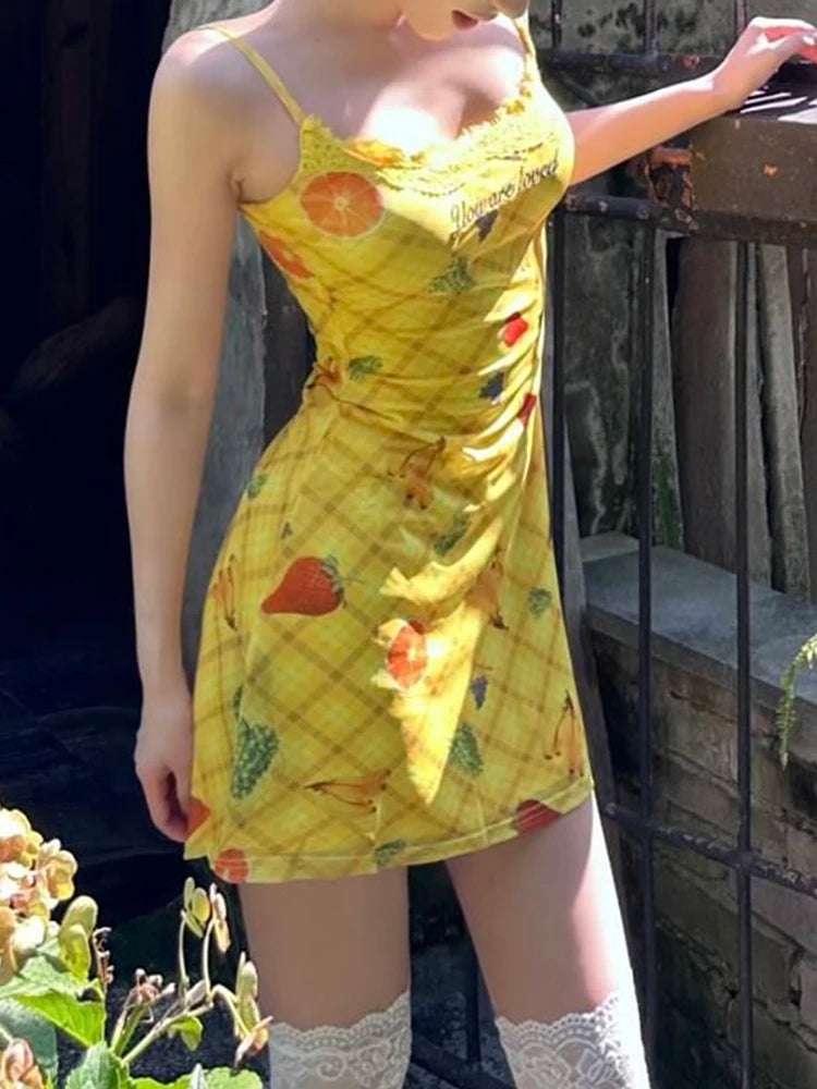 Women's Backless Fruit Print Mini Dress