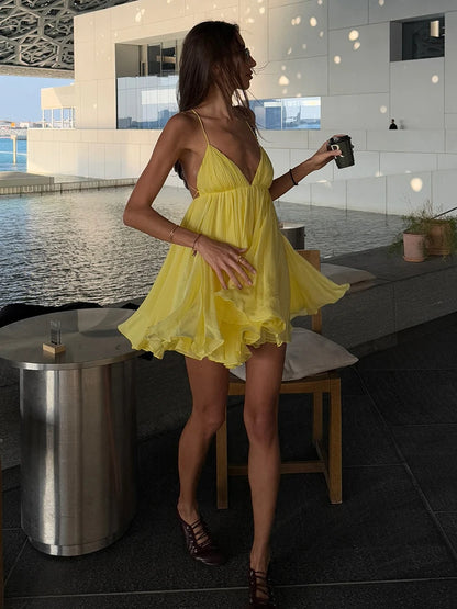 Backless Patchwork Mini Bodycon Dress with Lace-Up Design