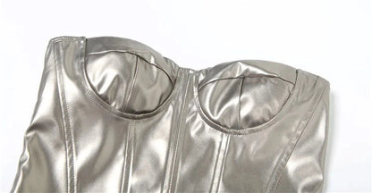 Glossy Finish Bandeau Top with Stylish Accents