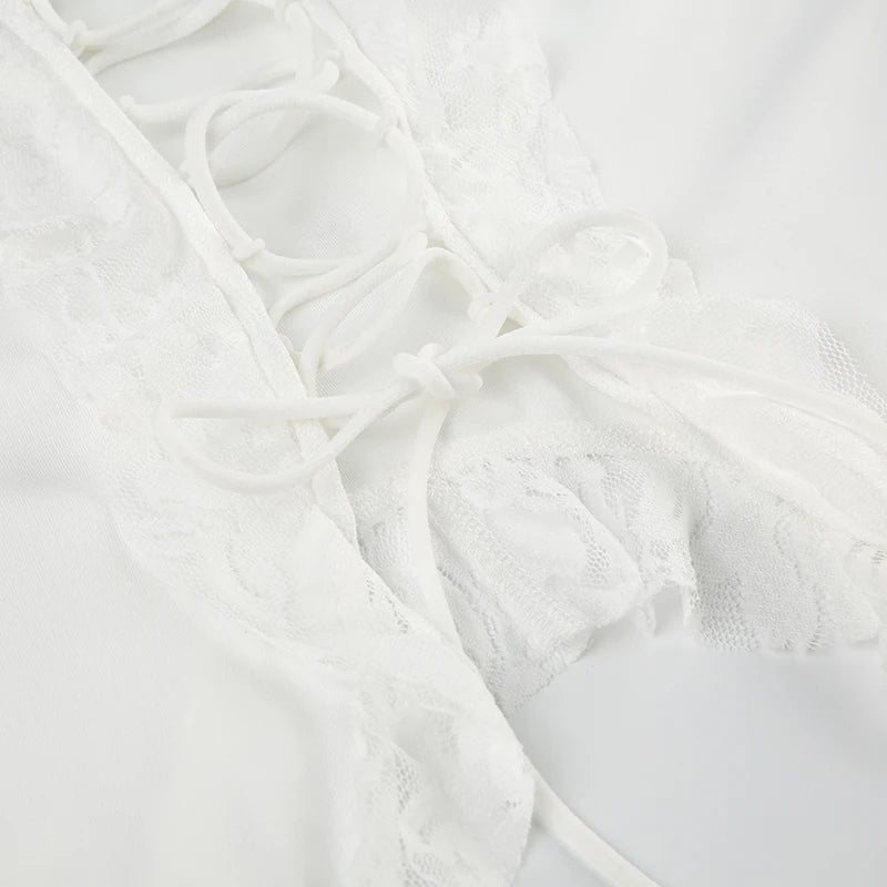 White Floral Lace Ruffle Top
