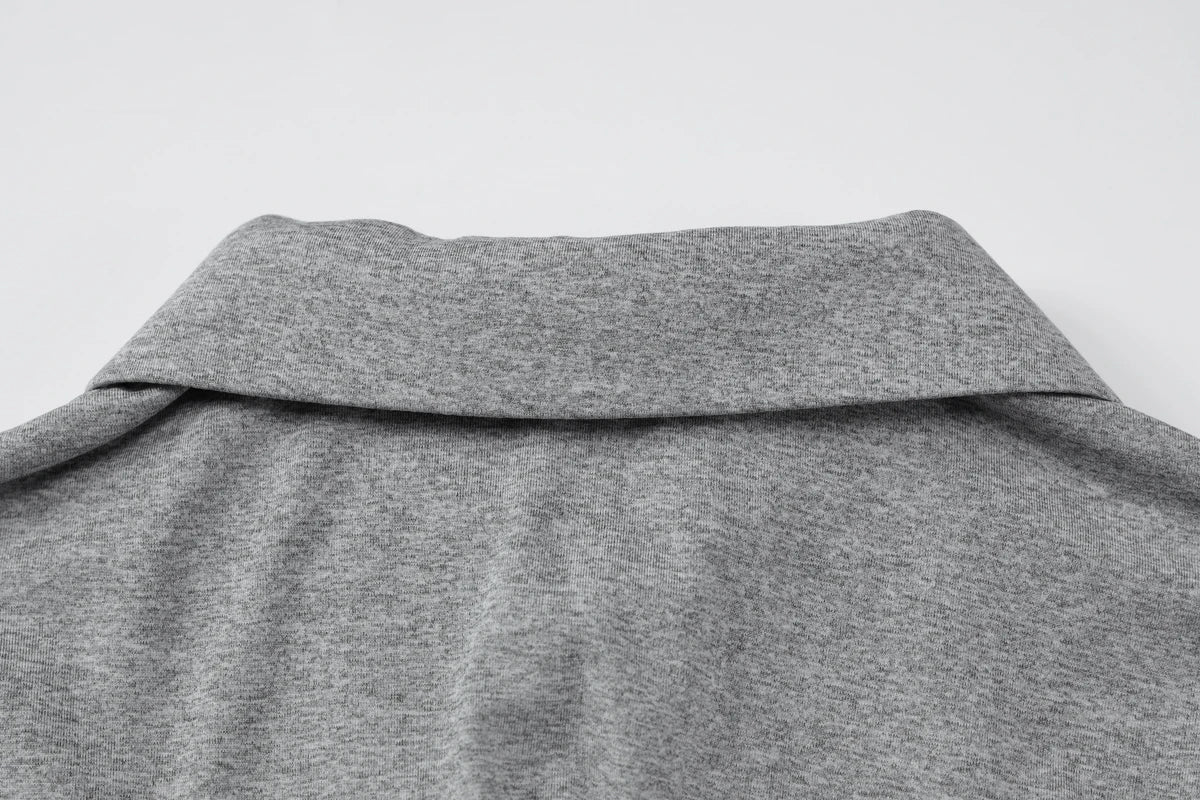 Gray Turn-Down Collar Long Sleeve Slim Cardigan Top