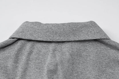 Gray Turn-Down Collar Long Sleeve Slim Cardigan Top