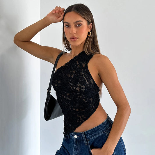 Lace Irregular See Through Top