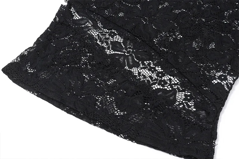 Black Lace See Through Top and Maxi Skirt Two Piece Set