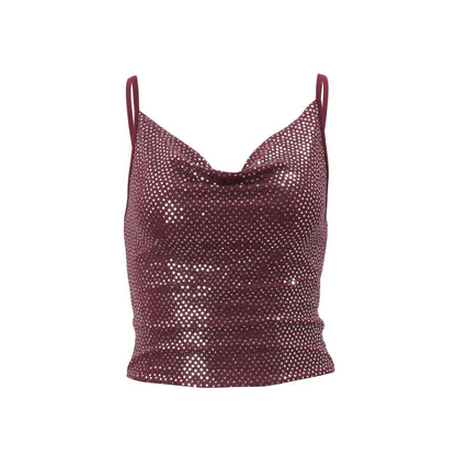 Red Sequins V-Neck Slim Backless Tank Top