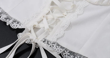 Lace Patchwork Tank Top & Low-Waist Drawstring Skirt Set