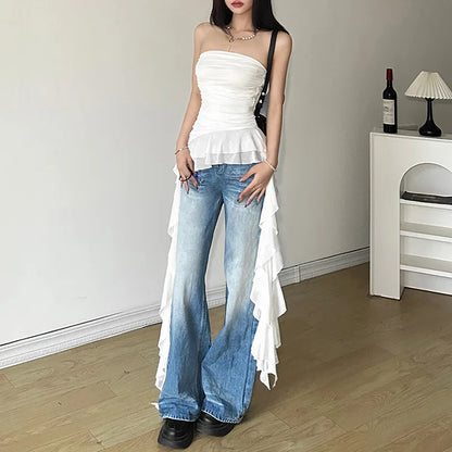 Solid Color Ruched Tassel Vest for Women