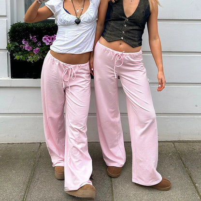 Chic Striped Print Loose Fit Lace-up Trousers