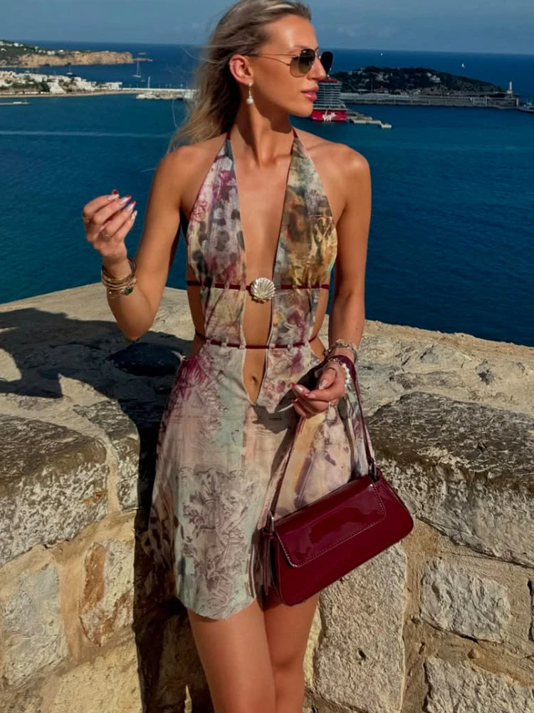 Halter Hollow Backless Bodycon Mini Dress