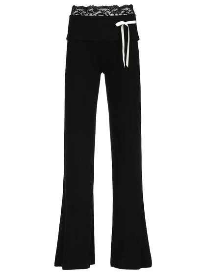 Lace Patchwork Bow Straight Pants - Stylish Joggers
