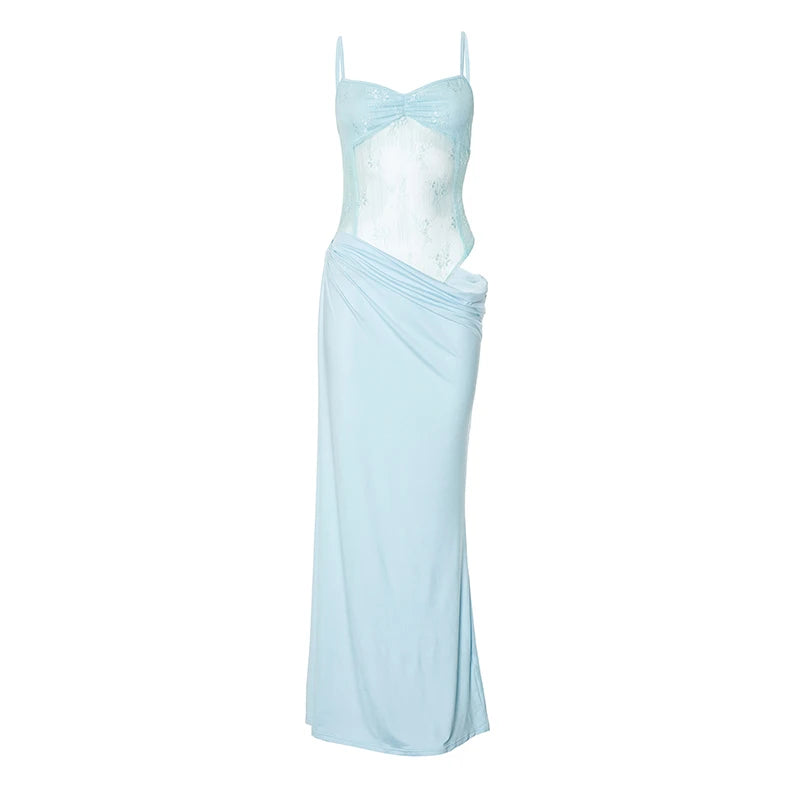 'S Spring And Color Camisole Lace Tight Patchwork Dress Hollow Out See-Through Fishtail Dress