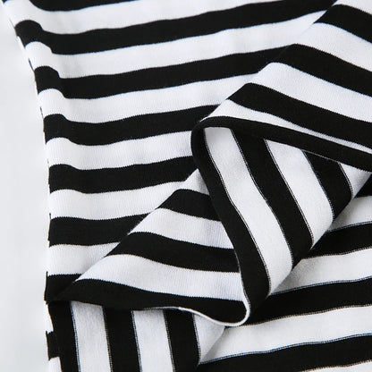 Slah Neck Striped Long Sleeve Crop Top