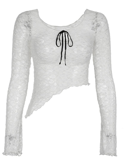 Crewneck Lace Long Sleeve Tee