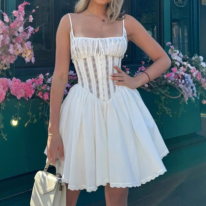Pure Lace Fluffy Backless Camisole Dress