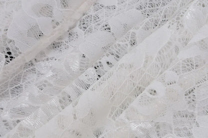 White Lace Ruffle Chiffon V-Neck Slit Long Dress