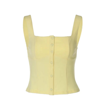 Button Up Square Neck Low Cut Tank Top