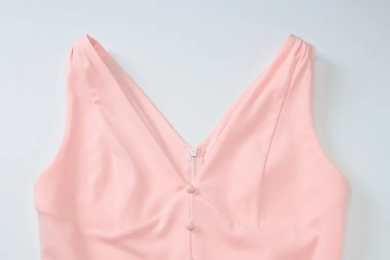 Pink V-Neck Sleeveless Chiffon Patchwork Midi Dress