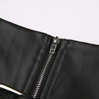 Low Waisted PU Black Mini Shorts with Adjustable Zipper
