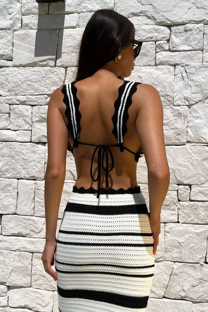 Knit Striped 2 Piece Maxi Set with Ruffled V-Neck