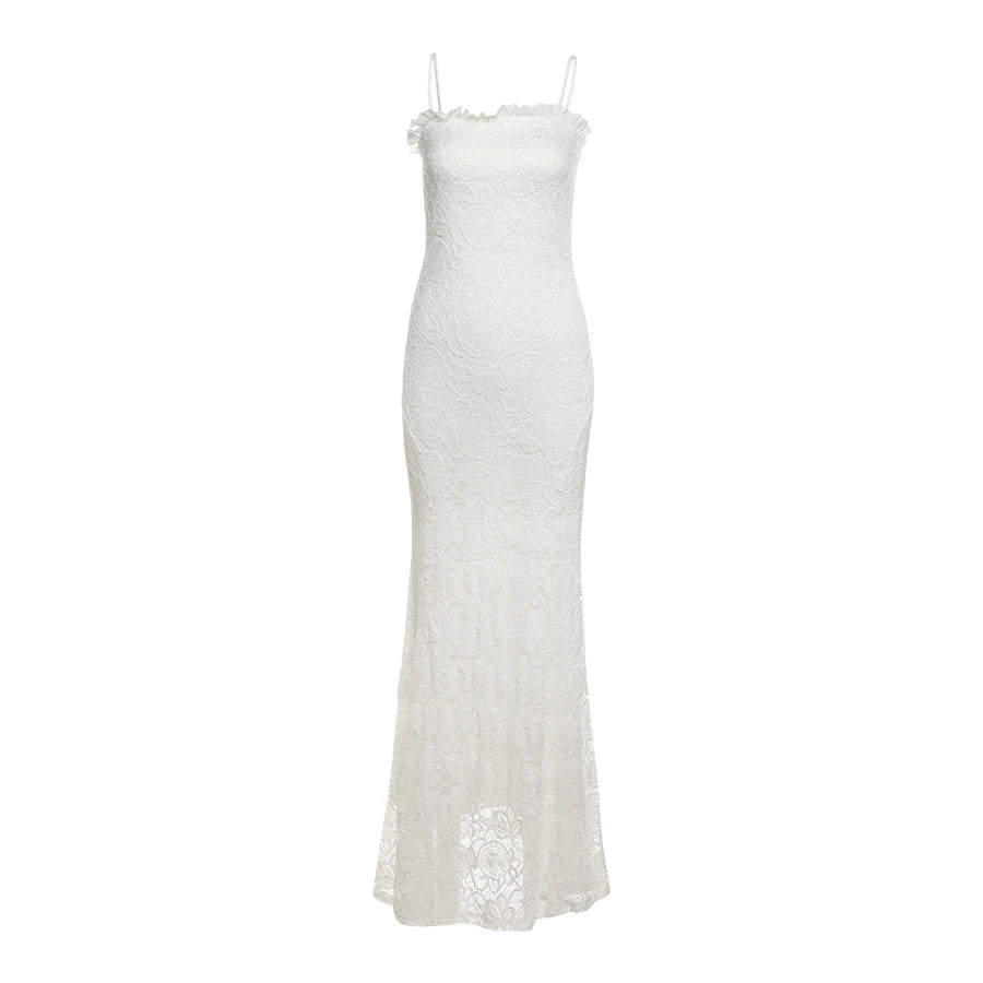 White Ruffles Backless Dress