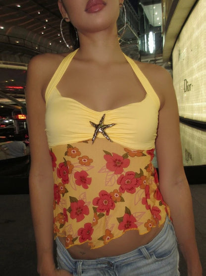 Yellow Floral Halter Top
