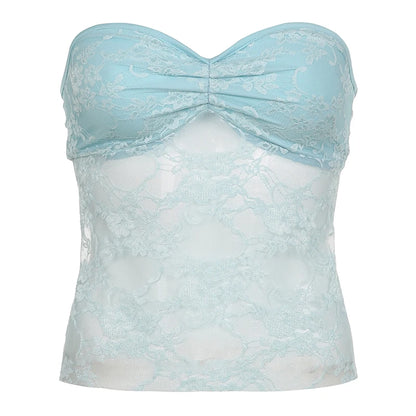 Off Shoulder Lace-up Camisole Crop Top Blue