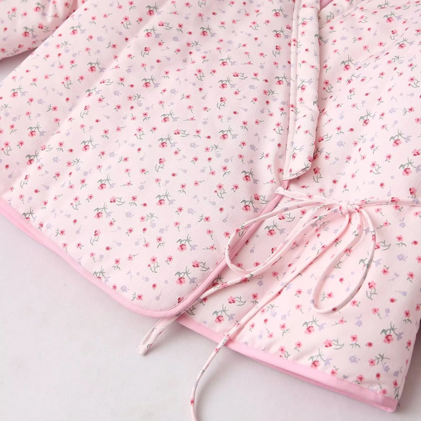 Pink Floral V Neck Cotton Jacket