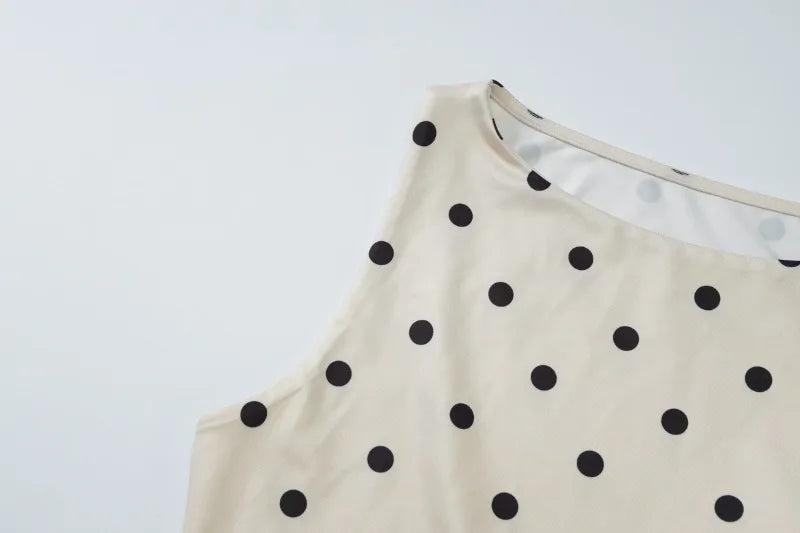 Khaki Polka Dot Crew Neck Sleeveless Top