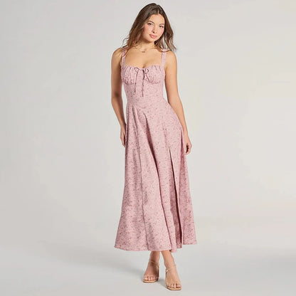 S Spring Floral Backless Slim Camisole Dress PINK