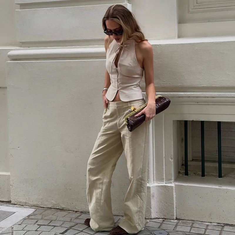 Khaki Sleeveless Slim Fit Vest