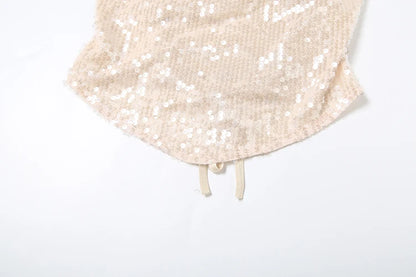 Khaki Sequins Backless Sleeveless Tank Top