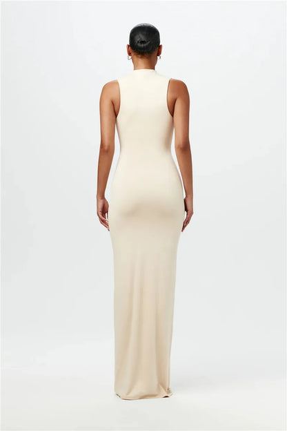 Half High Collar Ruched Bodycon Tank Dress