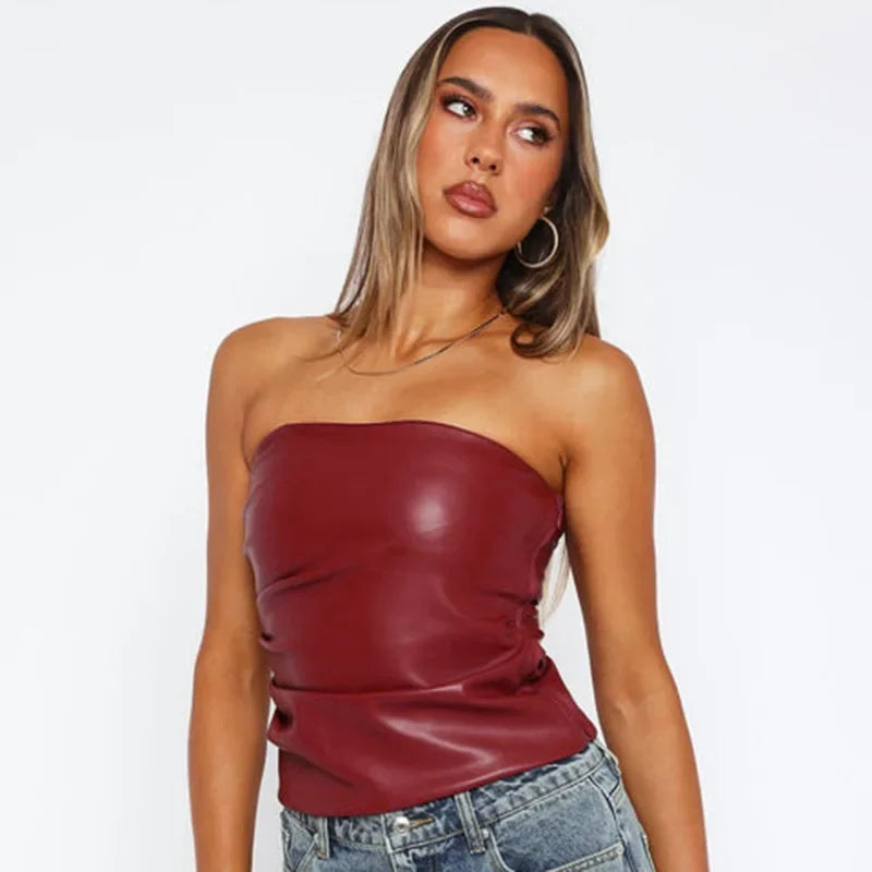 Leather Strapless Sleeveless Top