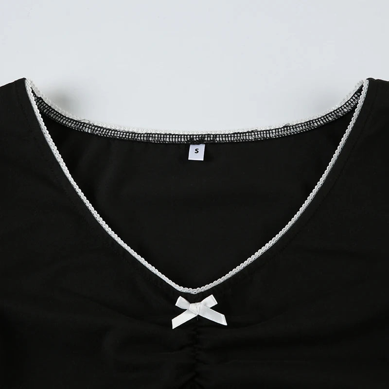 Crewneck Bow Patchwork Tee Shirts Ruched 's Top Pullovers