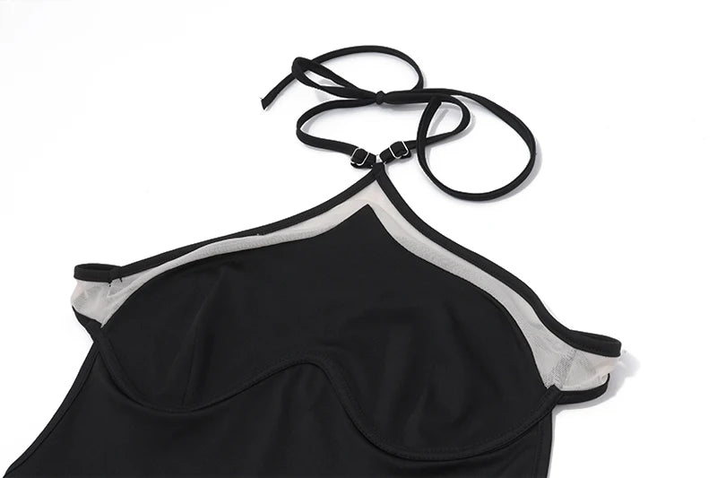 Black Backless Sleeveless Slim Halter Top