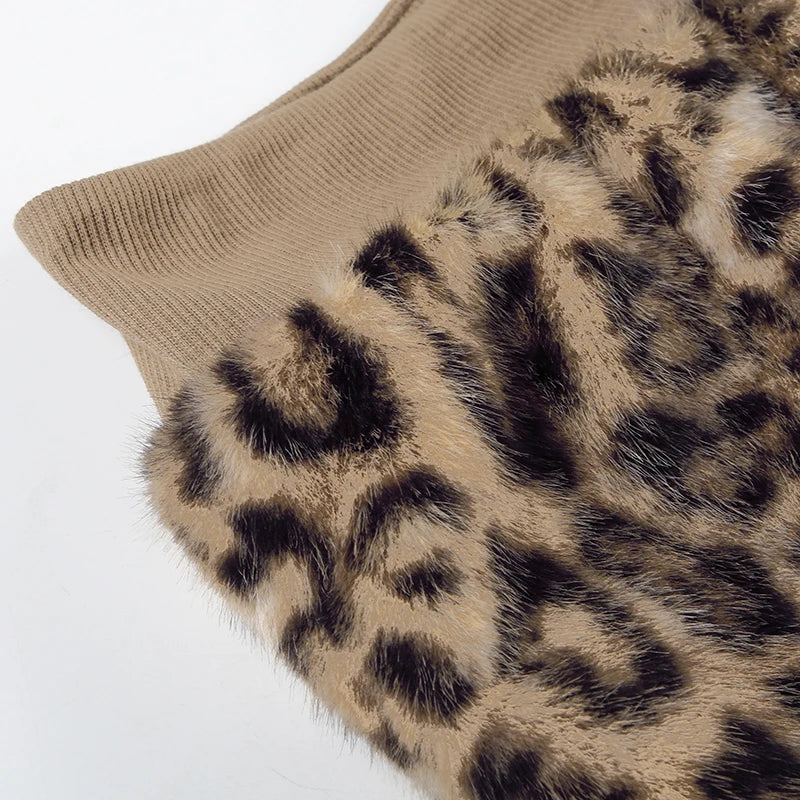 Leopard Print Furry Patchwork Shorts Indie Folk Bottoms