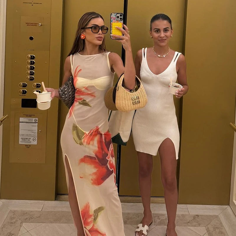 Apricot See Through Maxi Dress