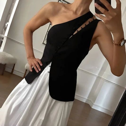 Black Off Shoulder Sleeveless Backless Top