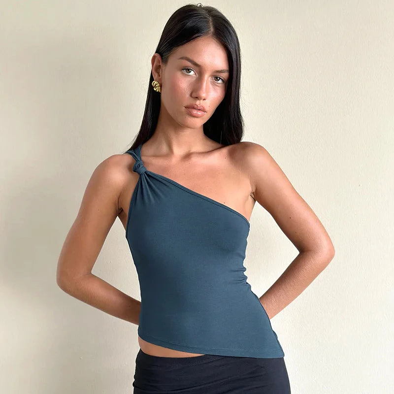 Color Slim Strapless Waist Top Vest Single Shoulder Slant Neck Knot Vest Advanced Temperament
