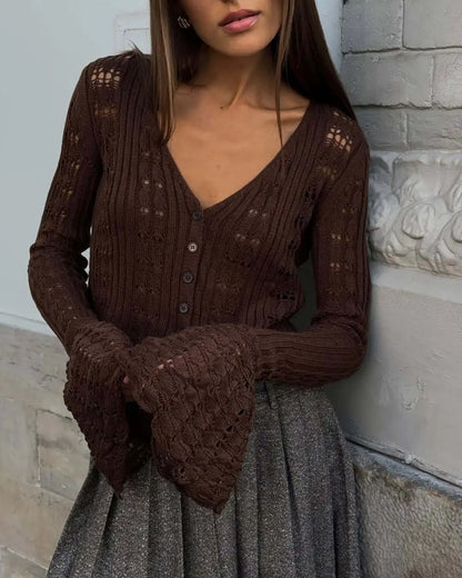 Knitted Long Sleeve V-Neck Sweater Cardigan