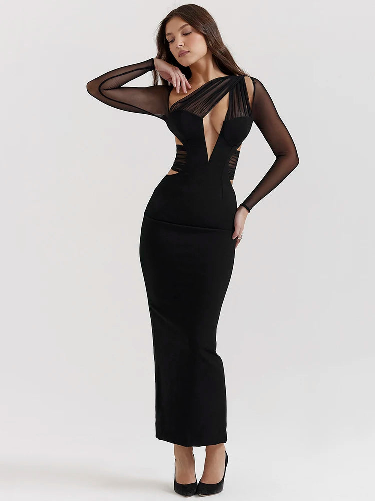 Hollow Out Mesh Bodycon Maxi Dress