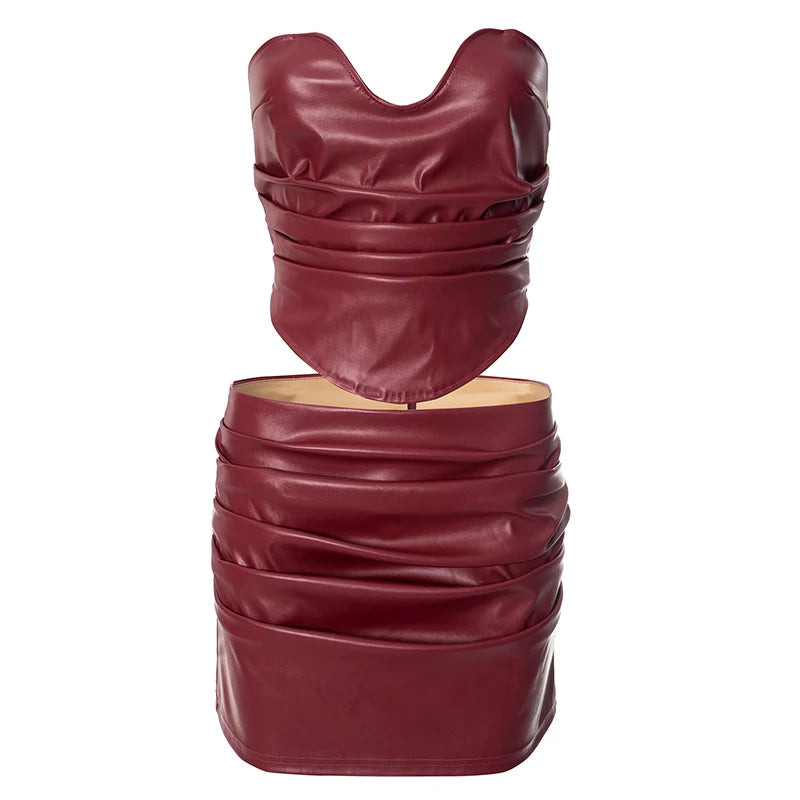 Red Bustier Slim Two Piece Set